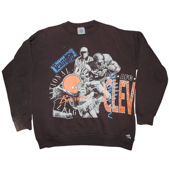Vintage Cleveland Browns Logo 7 Wrap Around Print Crewneck Sweatshirt Large